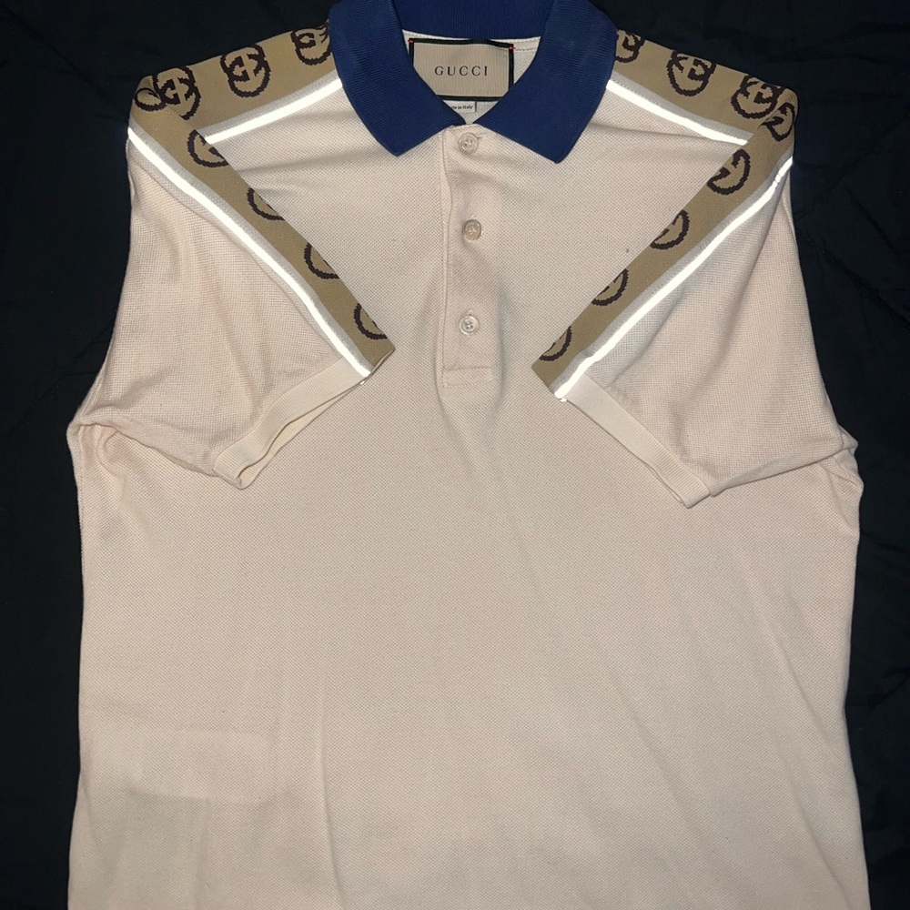 *SOLD* Gucci Men's GG Side Tape Polo Shirt Interlocking G